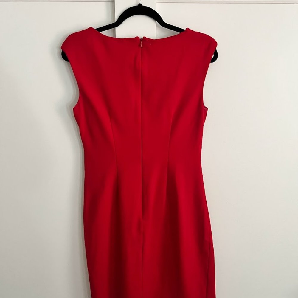 Cache Solid Red Asymmetrical Neckline Ruched Pont… - image 2